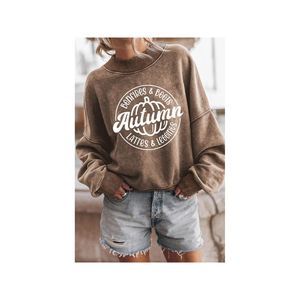 Azura Exchange  Brown Autumn Pumpkin Print Loose Drop Shoulder Sweatshirt